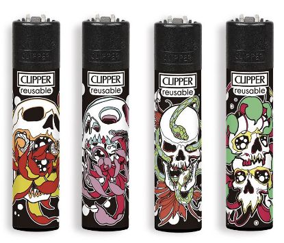 Immagine di ACCENDINO CLIPPER PIETRINA 48pz SKULLS N FLOWERS