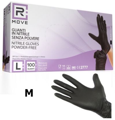 Picture of GUANTI NITRILE NERO Tg.M MEDIO 100pz - senza polvere