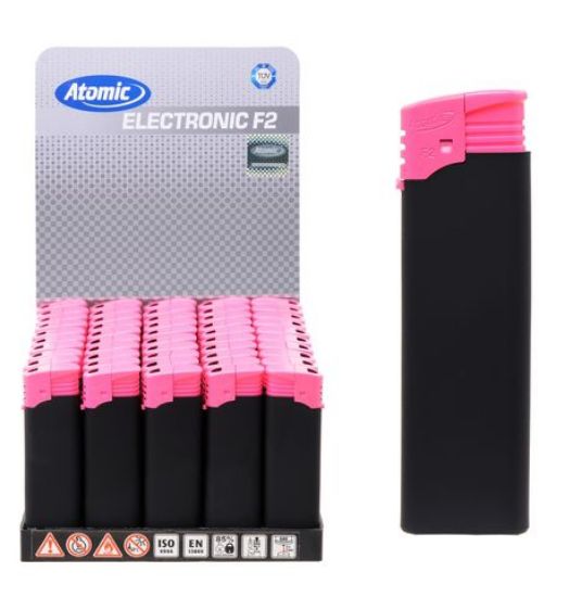 Immagine di ACCENDINO ATOMIC ELETTRONICO 50pz RUBBER BLACK PINK RICARICABILE