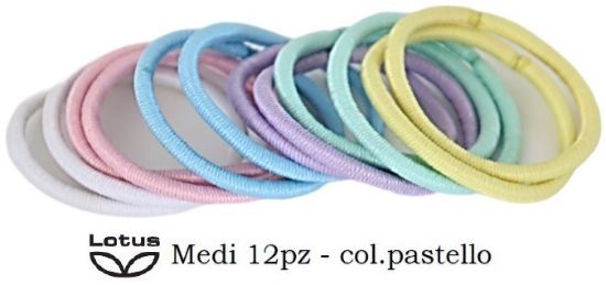 Immagine di ELASTICI PER CAPELLI LOTUS 12pz MEDI COLORI ASSORTITI ART.12154