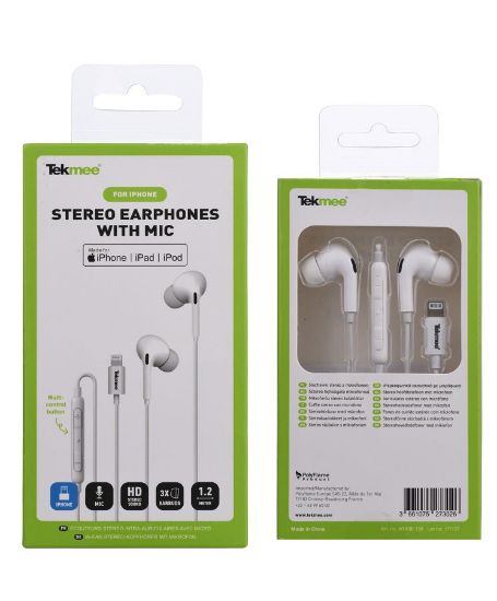 Picture of AURICOLARI CUFFIE CON MICROFONO 1pz MFI APPLE BIANCO BLISTER - TEKMEE