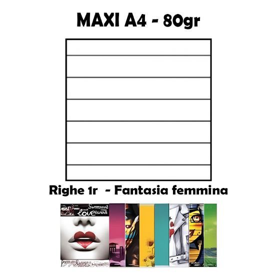 Picture of QUADERNI MAXI FEMMINA A RIGHE 1R rig 80gr - 5pz 21X29 A4 - medie superiori