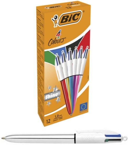 Picture of PENNA SFERA BIC 4 COLORI 12pz SCATTO 1,0mm SHINE METAL