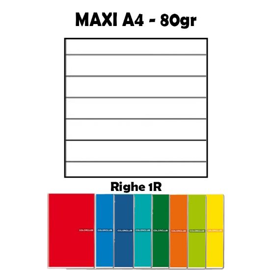 Picture of QUADERNI MAXI TINTA UNITA A RIGHE 1R rig 80gr - 10pz 21x29cm A4 MEDIE/SUPERIORI - 5714