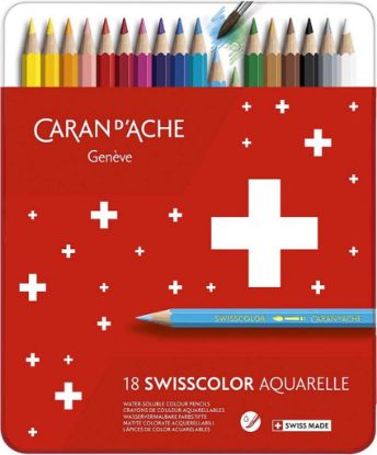 Immagine di PASTELLI SWISSCOLOR 18 colori CARAN D'ACHE  SCATOLA IN METALLO