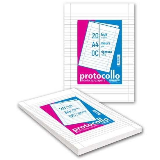 Picture of FOGLI PROTOCOLLO 21x29cm A4 60g 20 FOGLI 1pz A RIGHE CON MARGINE -1296