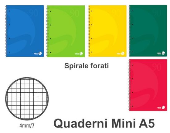 Immagine di QUADERNI MINI SPIRALE 4mm 15X21 A5  5PZ T.U. FORATI