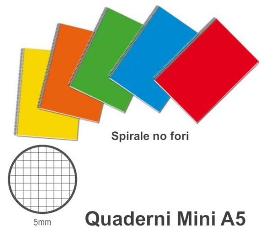 Immagine di QUADERNI MINI SPIRALE 5mm 15X21 A5 5pz T.U. NO FORI