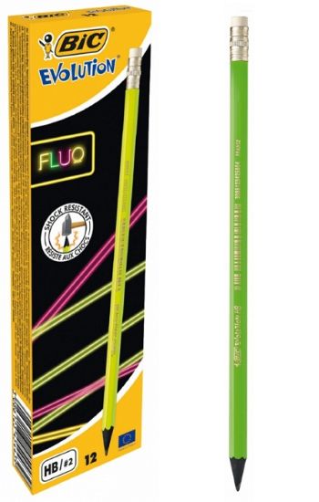 Picture of MATITA BIC EVOLUTION 12pz C/GOMMA FLUO