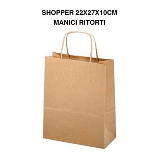 Picture of SACCHETTI SHOPPER AVANA 22x10x27cm 25pz CON MANICO CARTA