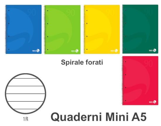 Immagine di QUADERNI MINI SPIRALE A RIGHE 1R 15X21 A5  5PZ T.U. FORATI