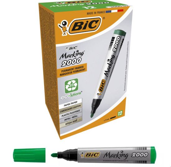 Picture of MARCATORE BIC PERMANENT 12pz VERDE P. TONDA MARKING 2000