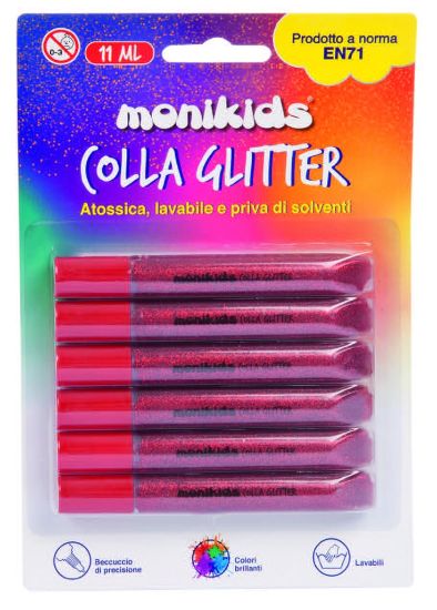 Picture of COLLA GLITTER 11g 6pz ROSSO - LEBEZ