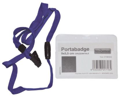 Picture of PORTA BADGE PORTANOME C/CORDONE 30pz BLU 90X55MM