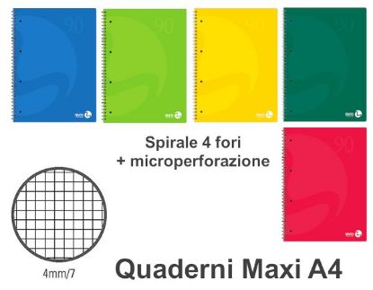 Picture of QUADERNI MAXI TINTA UNITA SPIRALE 90gr 4M 5pz - 21X29 A4 FORATO/SPIRIRALE