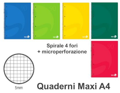 Picture of QUADERNI MAXI TINTA UNITA SPIRALE 90gr 5M 5pz - 21X29 A4 FORATO/SPIRIRALE