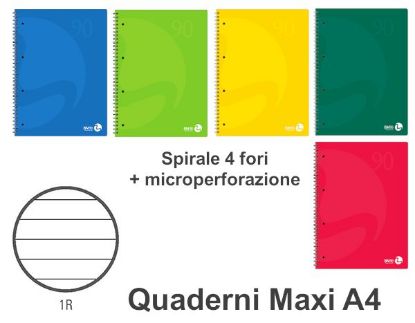 Picture of QUADERNI MAXI TINTA UNITA SPIRALE A RIGHE 90gr 5pz - 21X29 A4 FORATO/SPIRIRALE