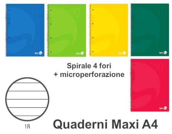 Picture of QUADERNI MAXI TINTA UNITA SPIRALE A RIGHE 90gr 5pz - 21X29 A4 FORATO/SPIRIRALE