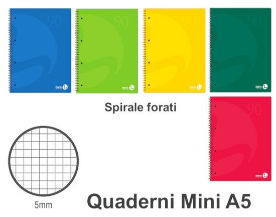 Immagine di QUADERNI MINI SPIRALE 5mm 15X21 A5  5PZ T.U. FORATI