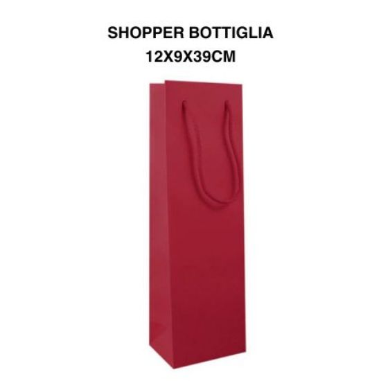 Picture of SACCHETTI SHOPPER BOTTIGLIA RINFORZATA BORDEAUX 12x9x39cm 12pz CON MANICO CORDA