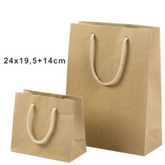 Picture of SACCHETTI SHOPPER KRAFT NATURE 24x19,5 + 14cm 12pz CON FORO