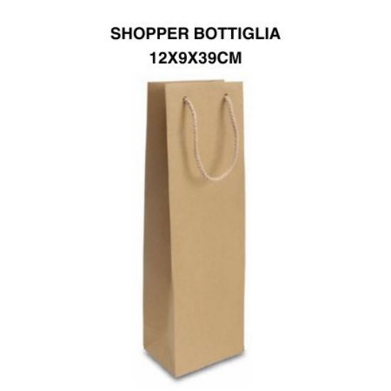 Picture of SACCHETTI SHOPPER BOTTIGLIA 12x39 + 9cm 12pz KRAFT NATURE