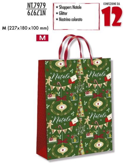 Immagine di SACCHETTI SHOPPER DECOR NATALE BOUTIQUE M 12pz