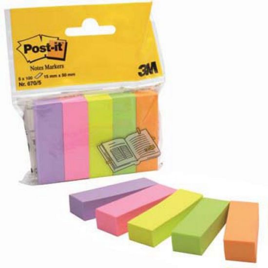 Immagine di SEGNAPAGINA POST-IT 670 3M INDEX COL. ASSORTITI 15X50mm 5pz POST-IT