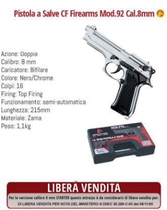 Immagine di PISTOLA A SALVE PISTOL P92 CHROME 1pz DEFENCE SYSTEM