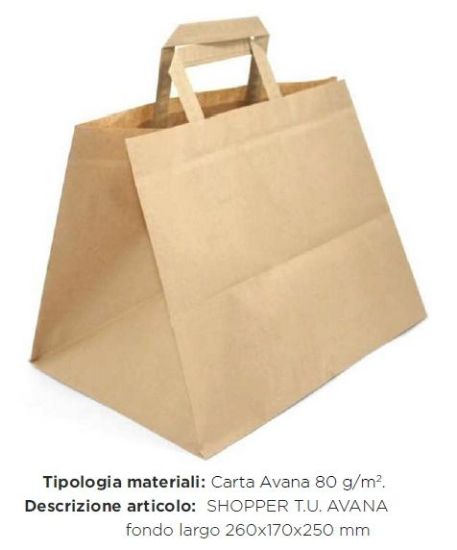 Picture of SACCHETTI SHOPPER AVANA 26x25 + 17cm 250pz FONDO LARGO X ASPORTO