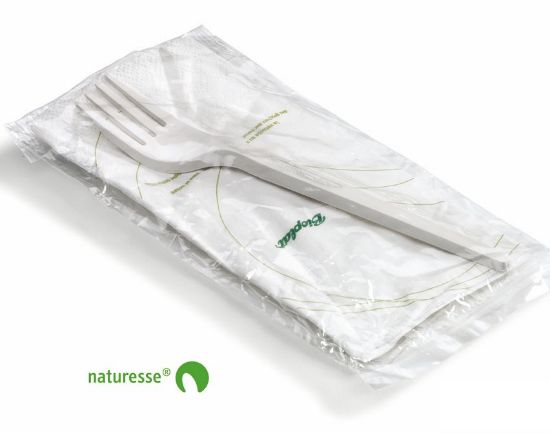 Immagine di POSATE FORCHETTA + TOVAGLIOLO 100pz biocompostabile