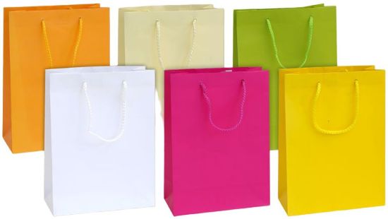 Picture of SACCHETTI SHOPPER TINTA UNITA 27x12x37cm 12pz CON MANICO CORDA COLORI ASSORTITI