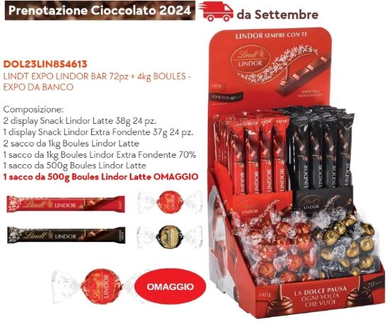 Immagine di LINDT EXPO LINDOR BAR 72pz + 4kg BOULES - EXPO DA BANCO - Prenotazione 2023