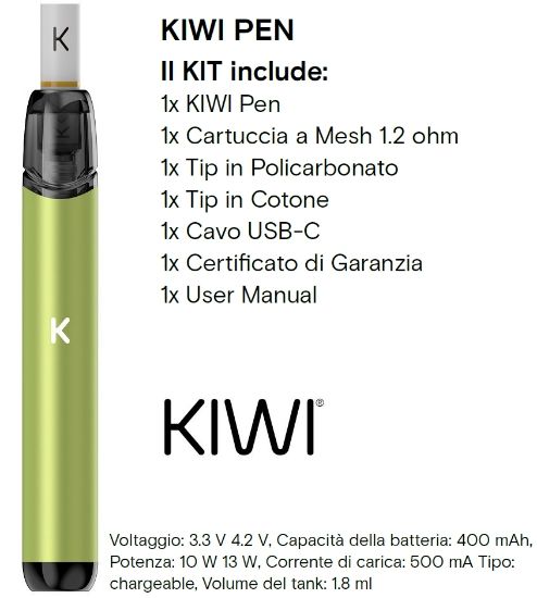 Immagine di KIWI PEN KIT FURY GREEN - KIWI VAPOR (pvp.29,90)