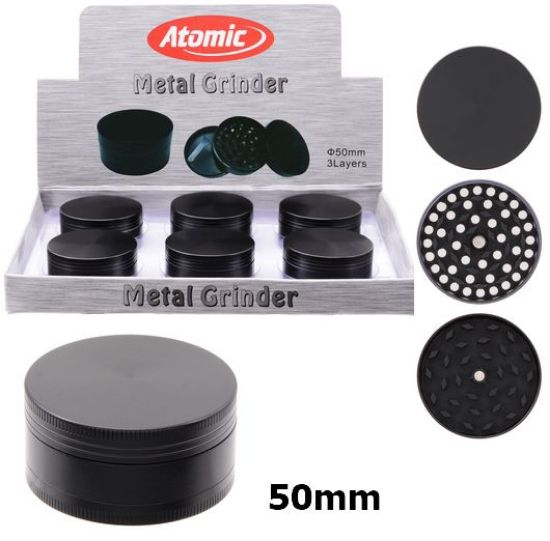 Immagine di TRITATABACCO EXPO 6pz GRINDER ATOMIC 50mm METALLO BLACK 3 PARTI