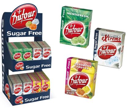 Immagine di DUFUR CARAMELLE SUGAR FREE 80pz 16gr ASSORTITI + EXPO IN CARTONE DA BANCO