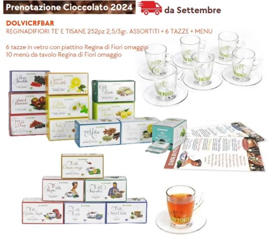 Immagine di REGINADIFIORI TE' E TISANE 252pz 2,5/3gr. ASSORTITI + 6 TAZZE + MENU