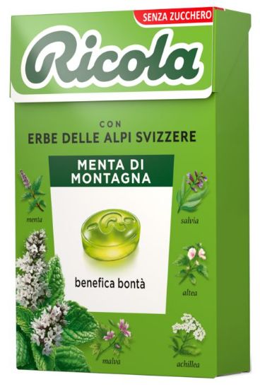 Picture of RICOLA ASTUCCIO MENTA DI MONTAGNA SENZA ZUCCHERO 50g 20pz