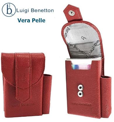 Picture of PORTAPACCHETTO SIGARETTE VERA PELLE 1pz ROSSO CON PORTA ACCENDINO - 3176