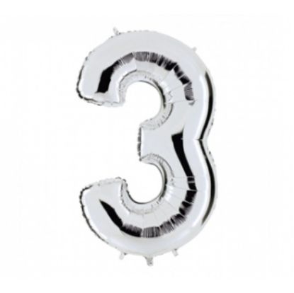 Immagine di PALLONCINI MYLAR NUMERO 3 SILVER METAL 1pz - 102cm