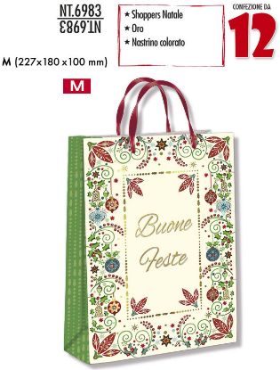 Immagine di SACCHETTI SHOPPER DECOR NATALE ELEGANTI M 12pz