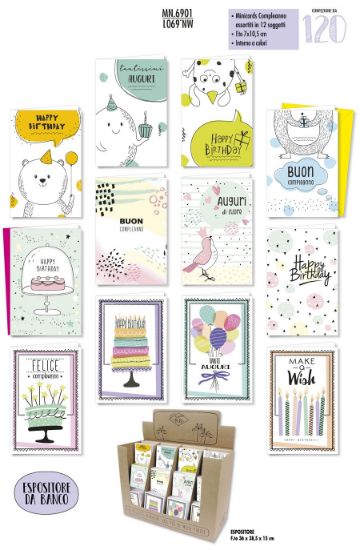 Immagine di BIGLIETTI CROMO COMPLEANNO MINICARDS 120pz ASSORTITI