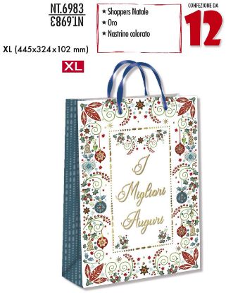 Immagine di SACCHETTI SHOPPER DECOR NATALE ELEGANTI XL 12pz