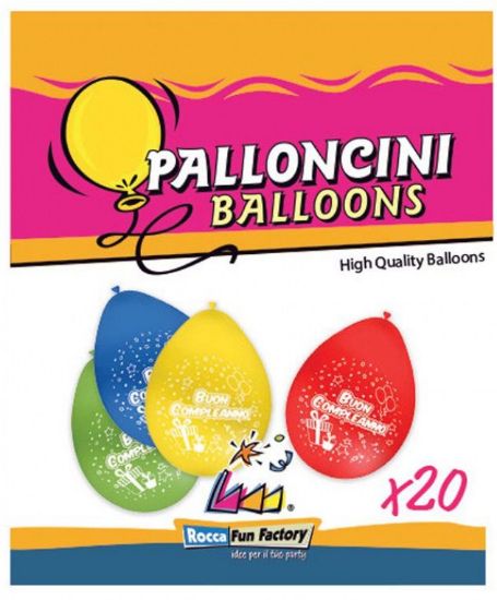 Immagine di PALLONCINI COLOR 20pz 26cm BUON COMPLEANNO ASSORTITI