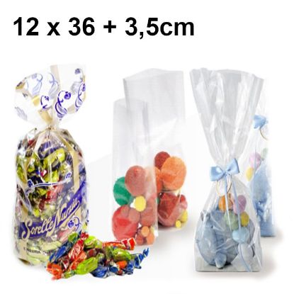 Immagine di SACCHETTI BUSTA CELLO TRASPARENTE 12x36+3,5cm 10pz CON FONDO - USO ALIMENTARE