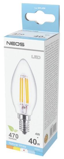 Immagine di LAMPADINE LED FILAMENTO E14 4W OLIVA LUCE NATURALE 1pz 4000K/470im - NEOS NOVALINE