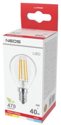 Immagine di LAMPADINE LED FILAMENTO E14 4W SFERA LUCE CALDA 1pz 2700K/470im - NEOS NOVALINE