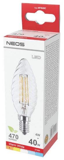 Picture of LAMPADINE LED FILAMENTO E14 4W TORTIGLIONE LUCE CALDA 1pz 2700K/420im - NEOS NOVALINE