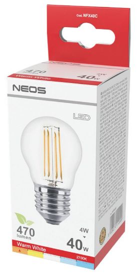 Immagine di LAMPADINE LED FILAMENTO E27 4W SFERA LUCE CALDA 1pz 2700K/420im - NEOS NOVALINE