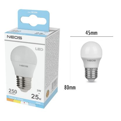 Immagine di LAMPADINE LED E27 3,3W SFERA LUCE NATURALE 1pz 4000K/250im A+ - NEOS NOVALINE